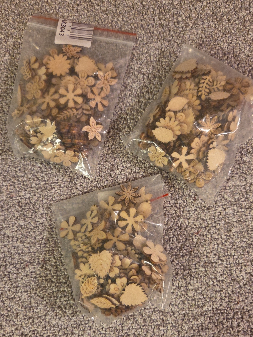 Wooden Floral and Leaf Craft Embellishments - Natural Beige 3 Bags
